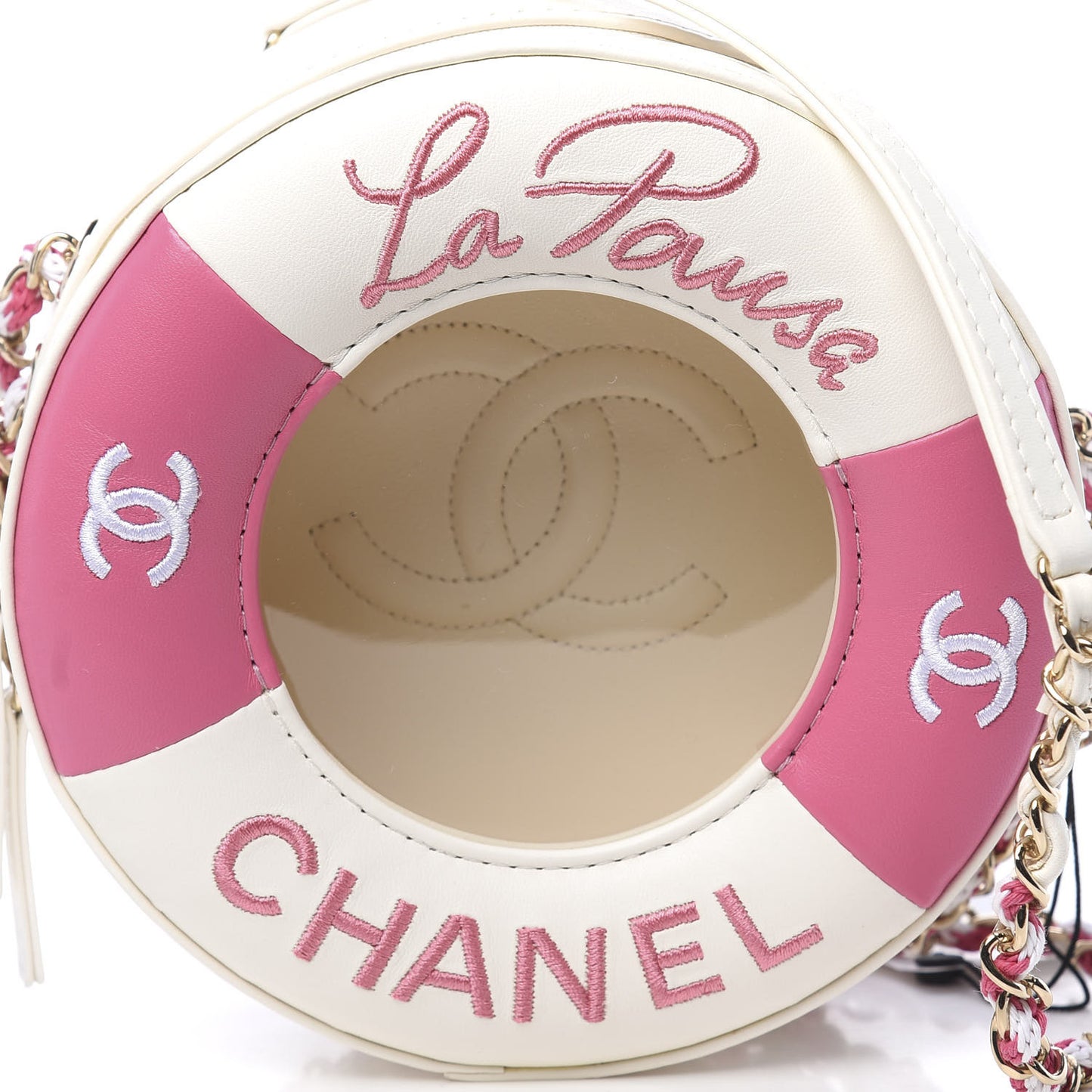 Lambskin Coco Lifesaver Round Bag Pink White