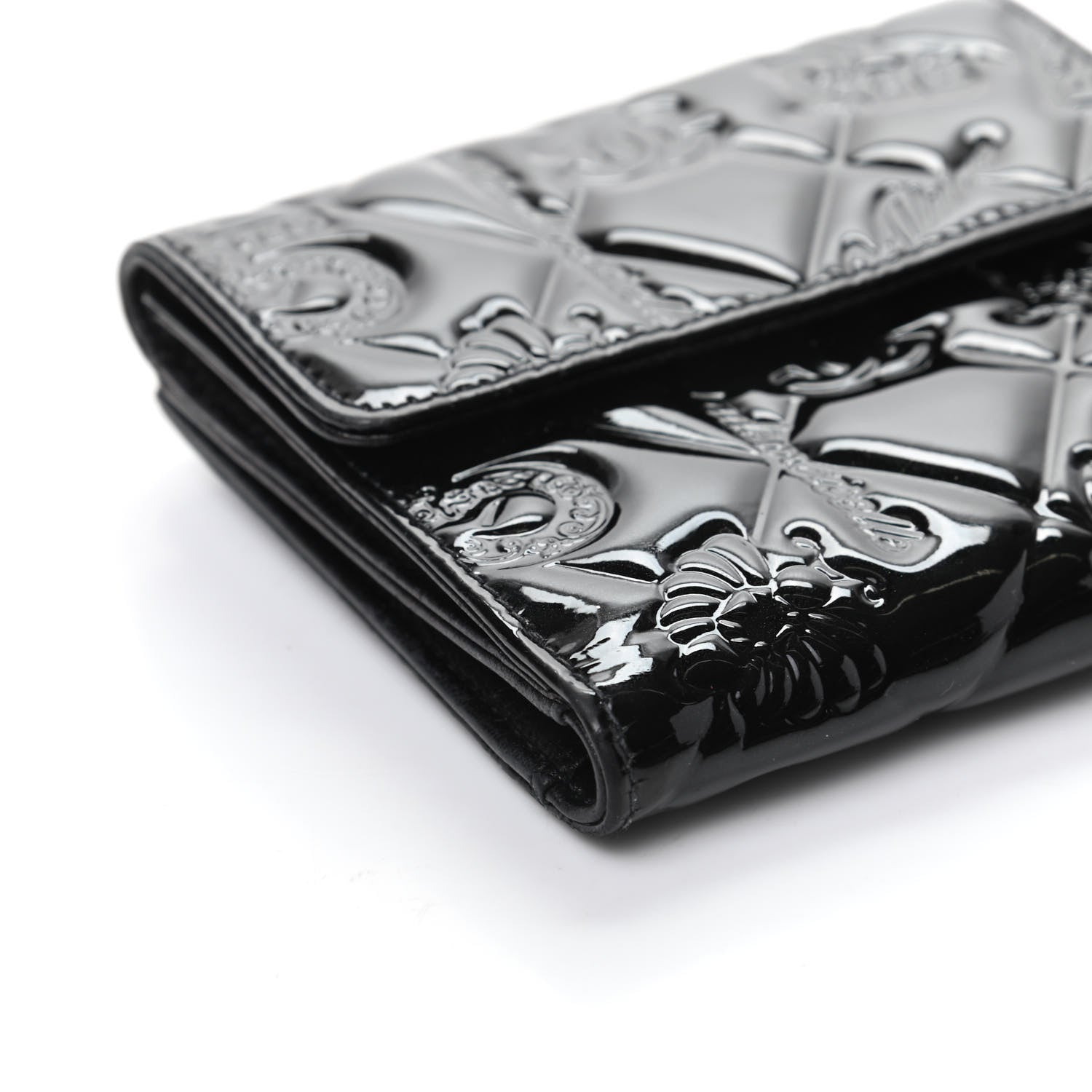 Chanel Patent Calfskin Lucky Symbols Compact French Flap Wallet Black 8 of 9