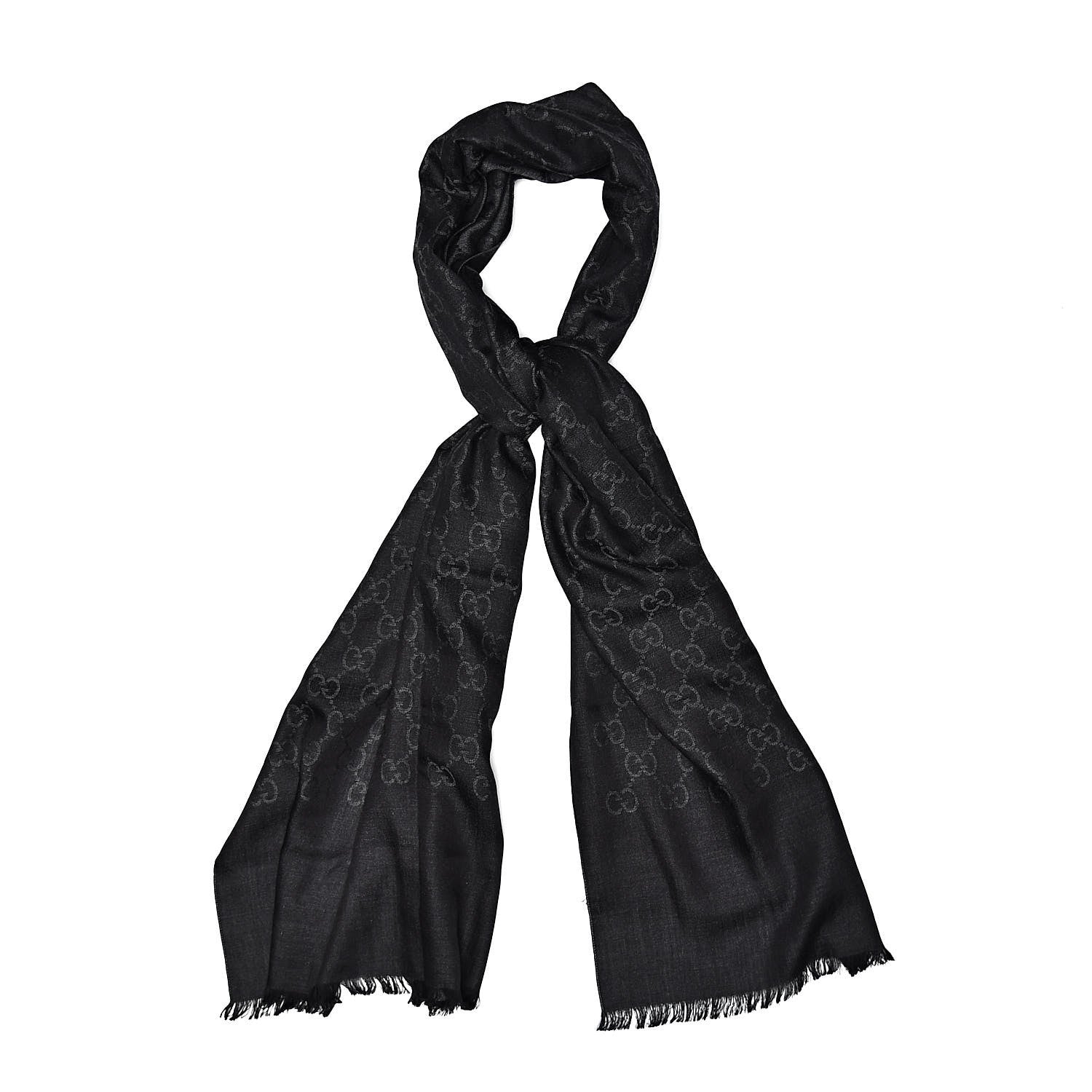 Gucci Wool Silk GG Monogram GGNat Scarf Anthracite 1 of 4