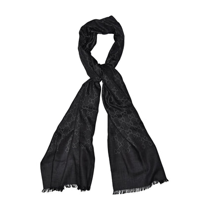 Gucci Wool Silk GG Monogram GGNat Scarf Anthracite 1 of 4