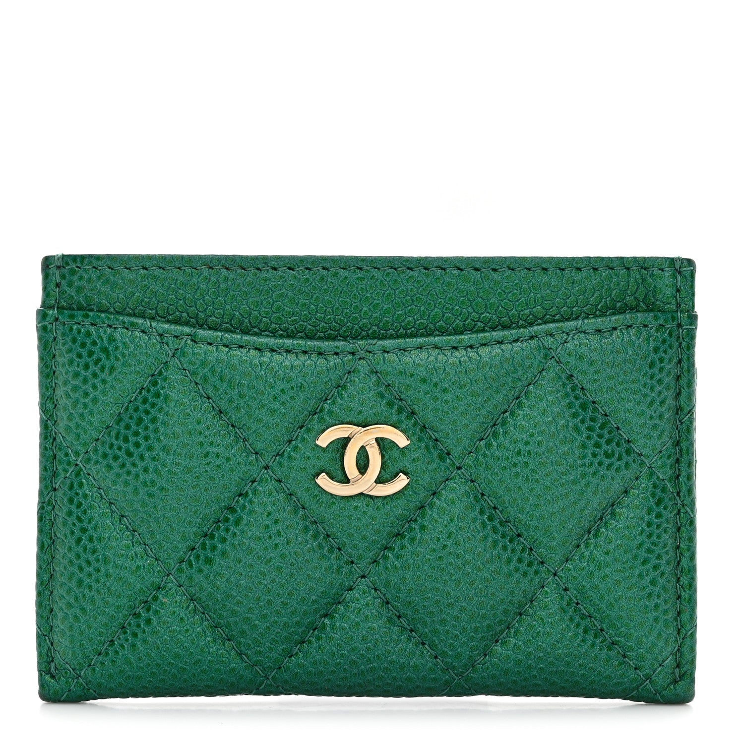 Chanel Metallic Caviar Quilted Card Holder Green 1 of 9