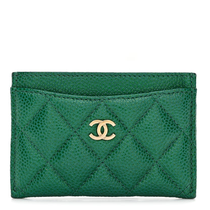 Chanel Metallic Caviar Quilted Card Holder Green 1 of 9