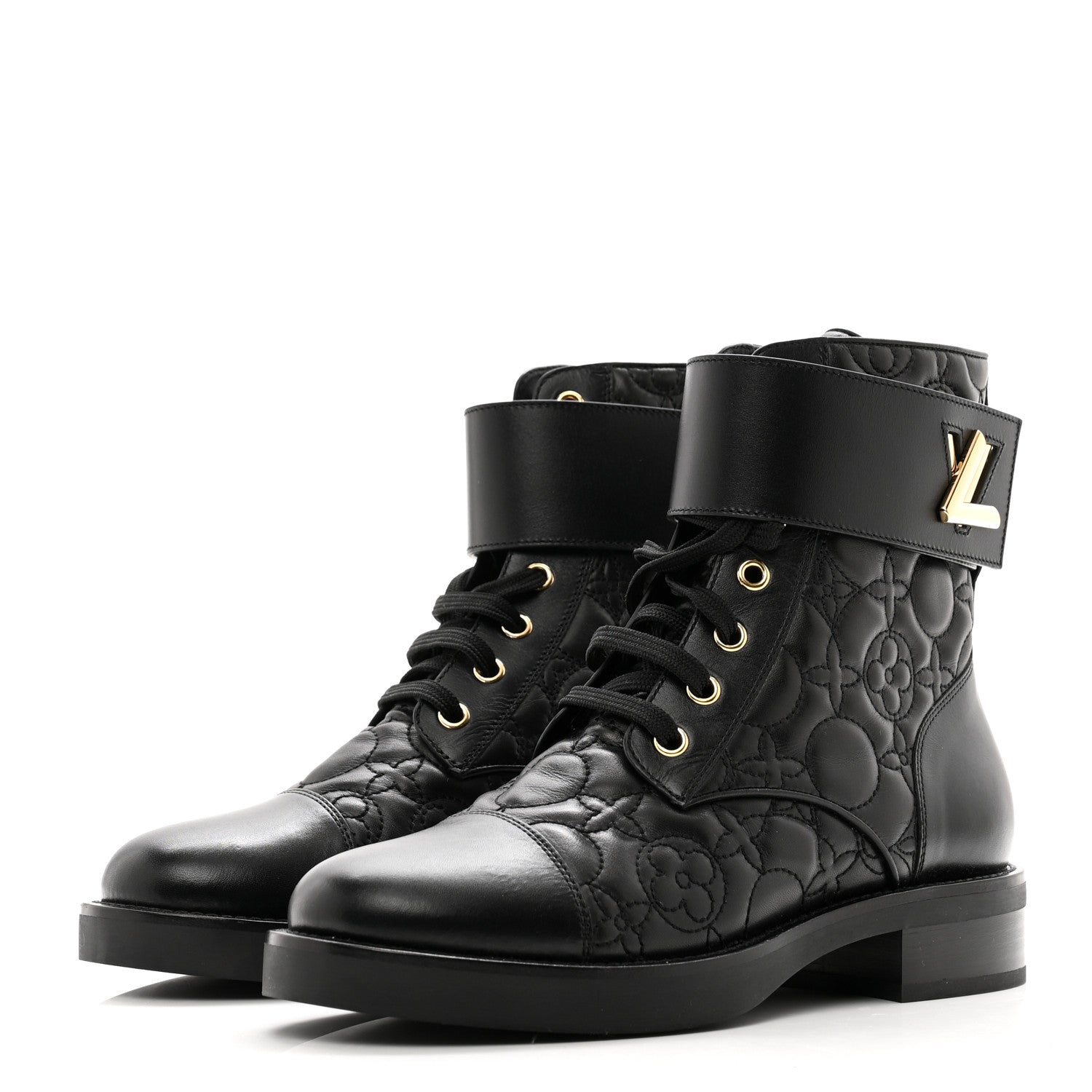 Louis Vuitton Calfskin Embossed Wonderland Ranger Boots 37 Black 3 of 8