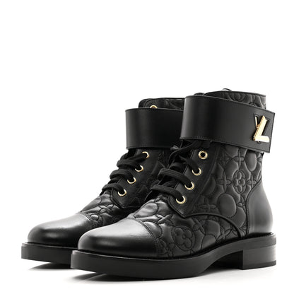 Louis Vuitton Calfskin Embossed Wonderland Ranger Boots 37 Black 3 of 8