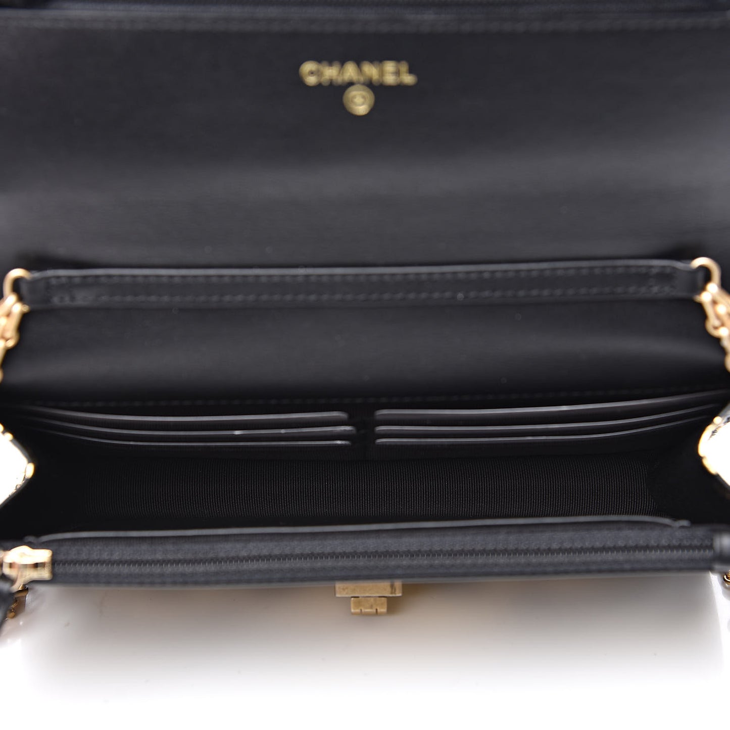 Calfskin Crocodile Embossed Graffiti 2.55 Crocodile Reissue Wallet On Chain WOC Black Gold
