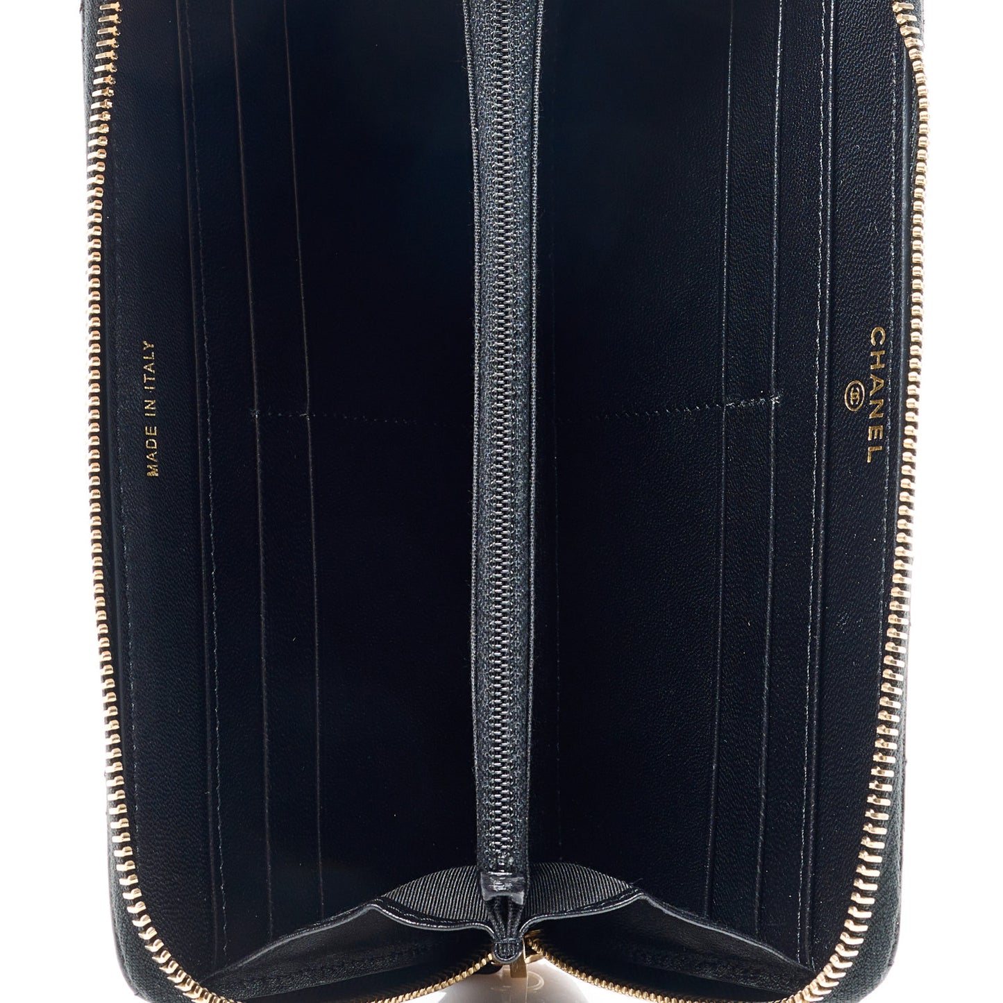 Lambskin Quilted All About Chanel Charm Zip Around Wallet Black