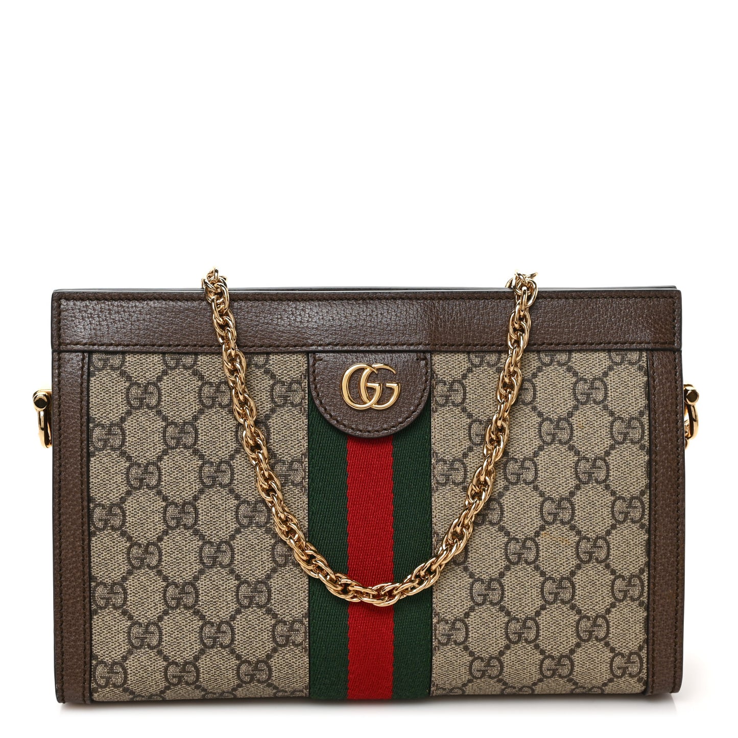 GG Supreme Monogram Web Small Ophidia Chain Shoulder Bag Brown