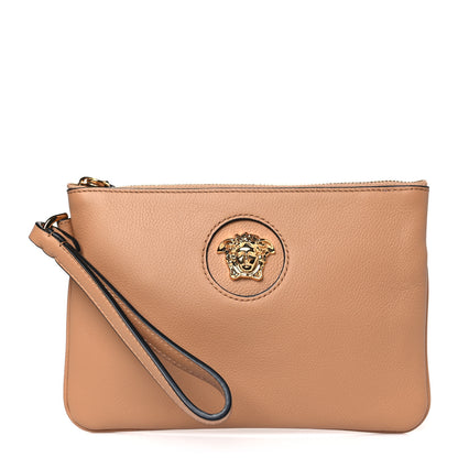 Versace Grained Calfskin La Medusa Pouch Beige 1 of 8