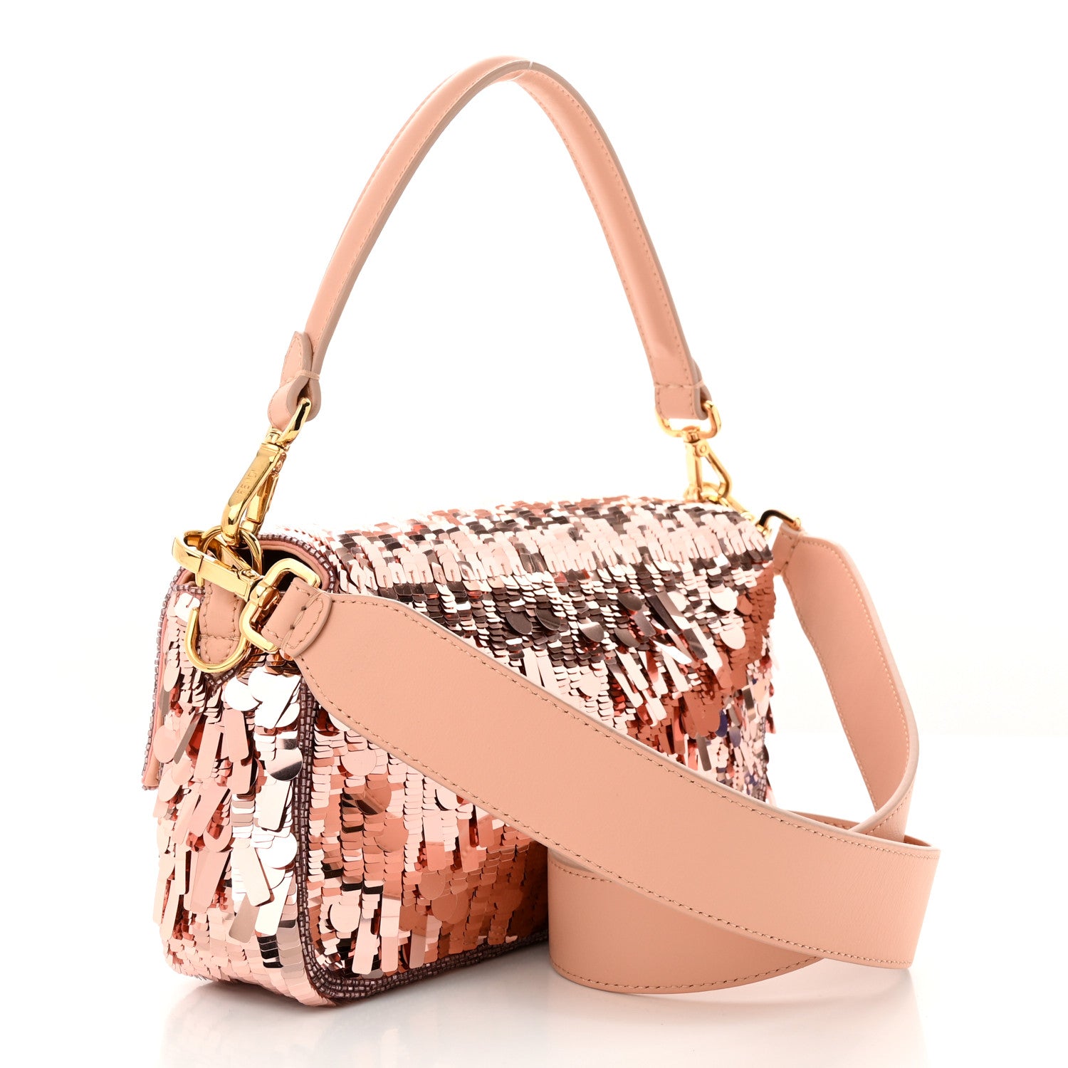 Fendi Sequin Paillettes Vitello Grace Sex and the City Baguette Baby Pink 3 of 10