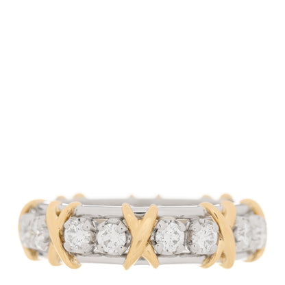 Tiffany Platinum 18K Yellow Gold Diamond Schlumberger Sixteen Stone Ring 54 7 1 of 5