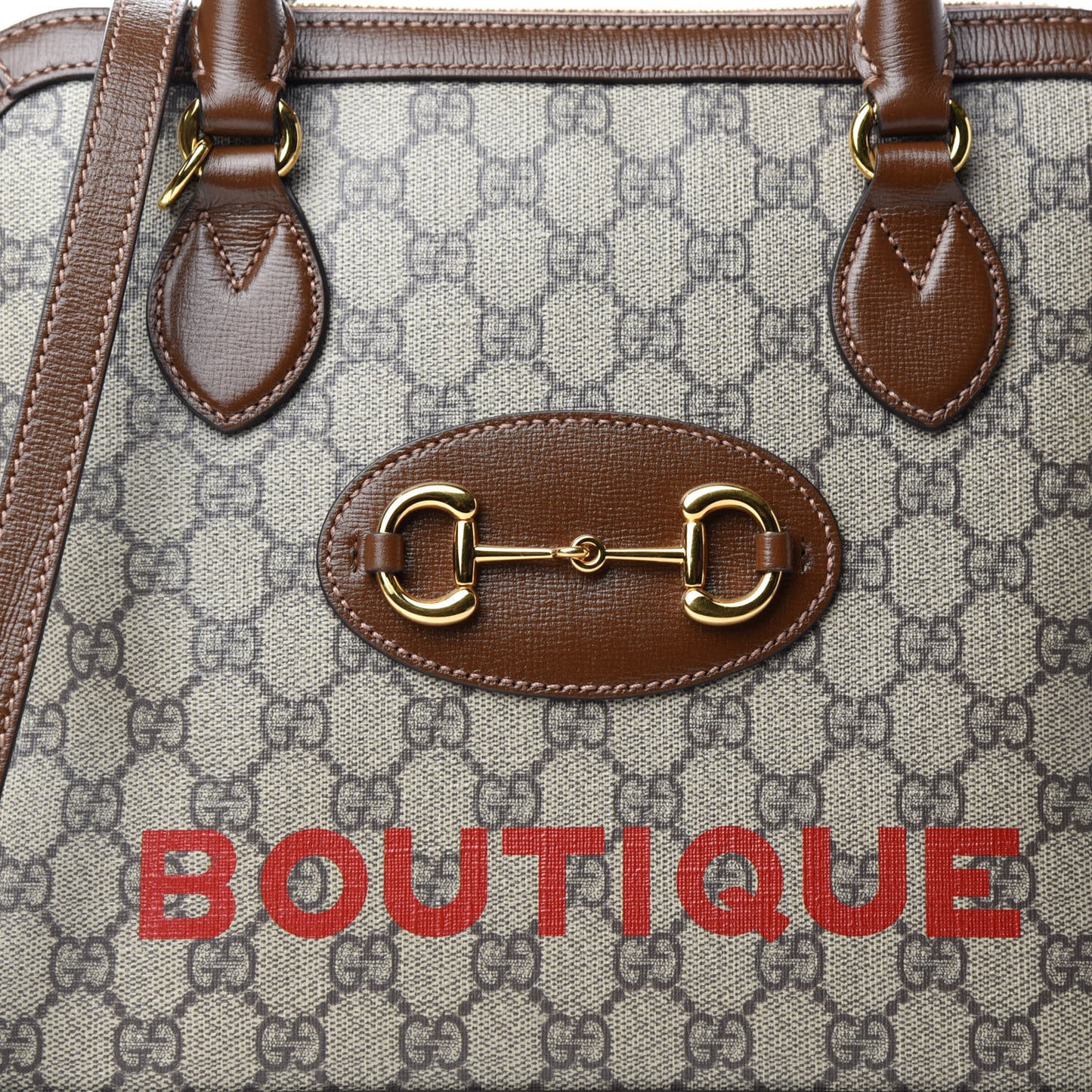 GG Supreme Monogram Horsebit 1955 Top Handle Bag Beige Brown Sugar