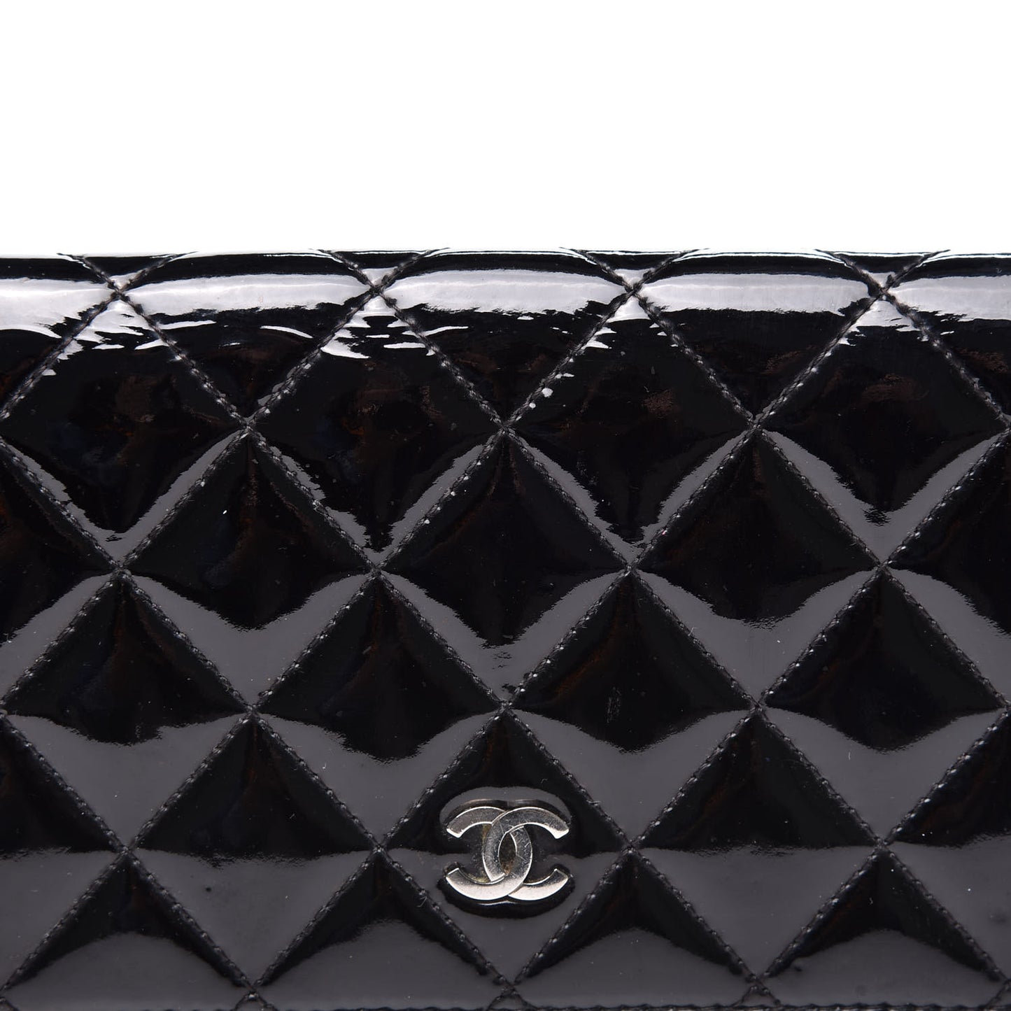 Patent Calfskin Quilted Yen Wallet Black
