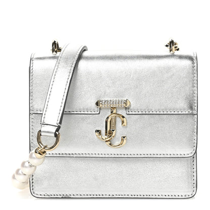 Jimmy Choo Metallic Calfskin Pearl Varenne Crystal Bar Avenue Chain Clutch Silver 1 of 9