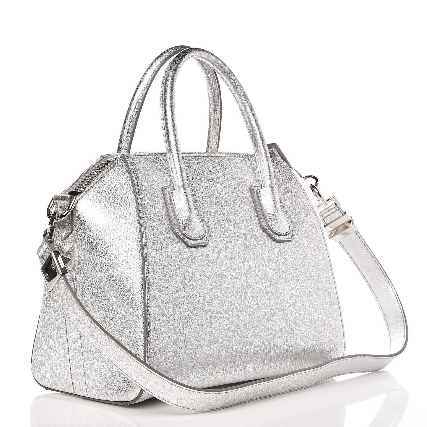 Metallic Sugar Goatskin Small Antigona Silver