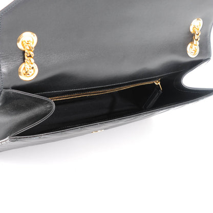 Saint Laurent Smooth Calfskin Matelasse Chevron Large Monogram Satchel Black 4 of 7