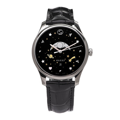 Gucci Stainless Steel Alligator 40mm G-Timeless Moonphase Star Planet Quartz Watch Black 1 of 5