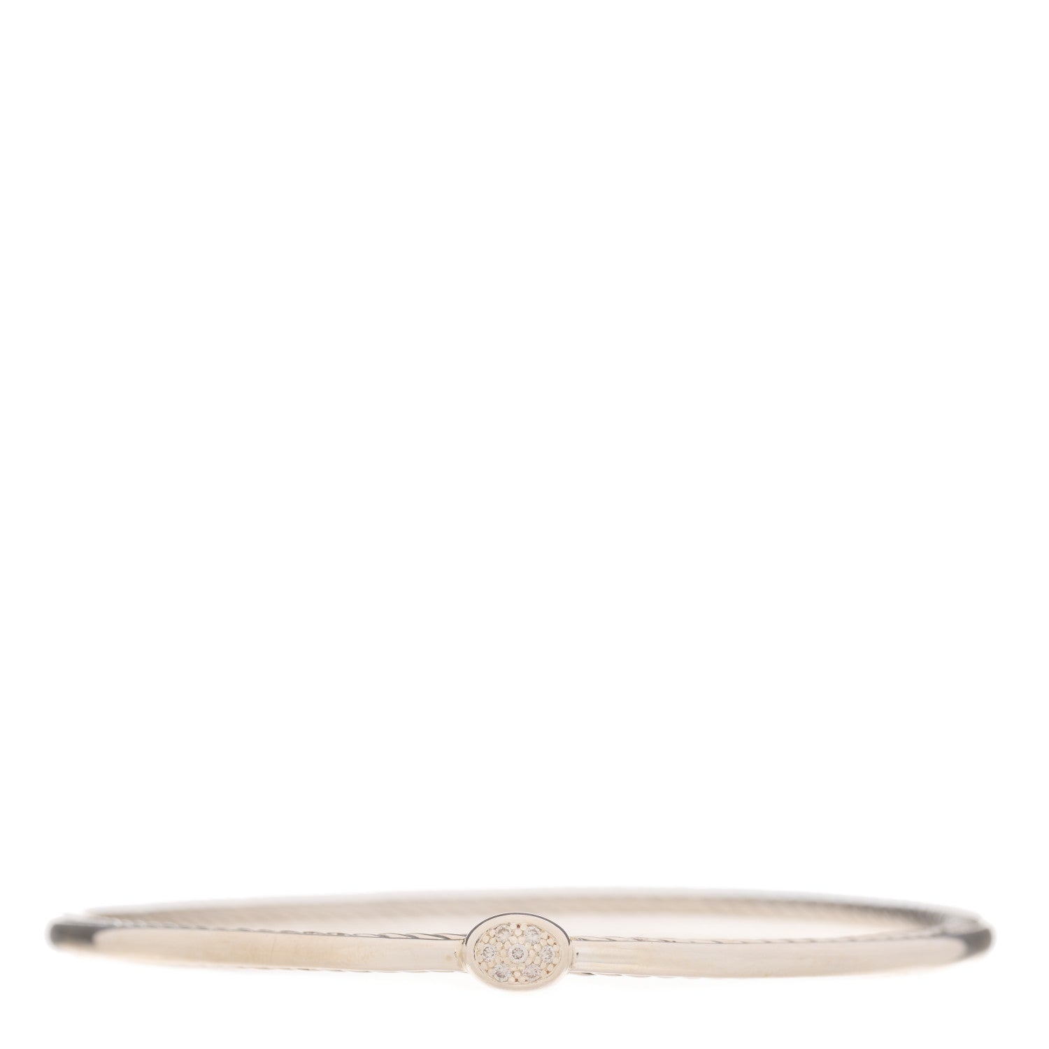 David Yurman Sterling Silver Diamond 3mm Oval Cable Bangle Bracelet 1 of 3