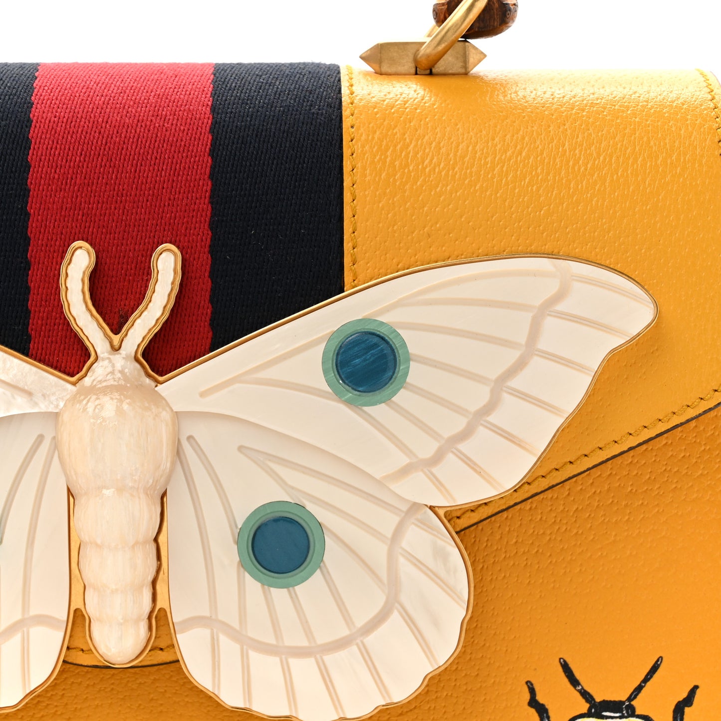 Textured Calfskin Bamboo Web Medium Falena Moth Top Handle Bag Crop