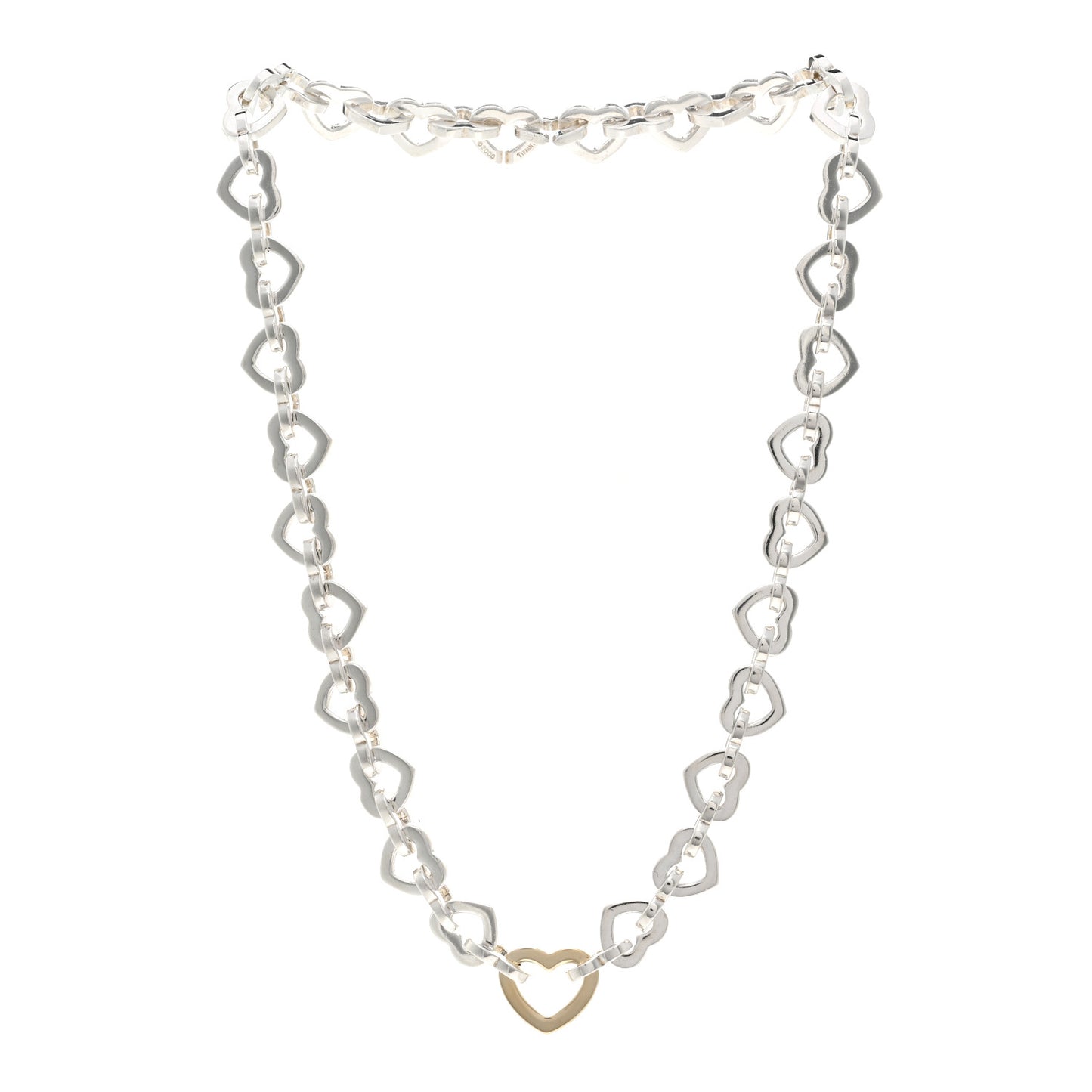 Sterling Silver 18K Yellow Gold Heart Link Necklace