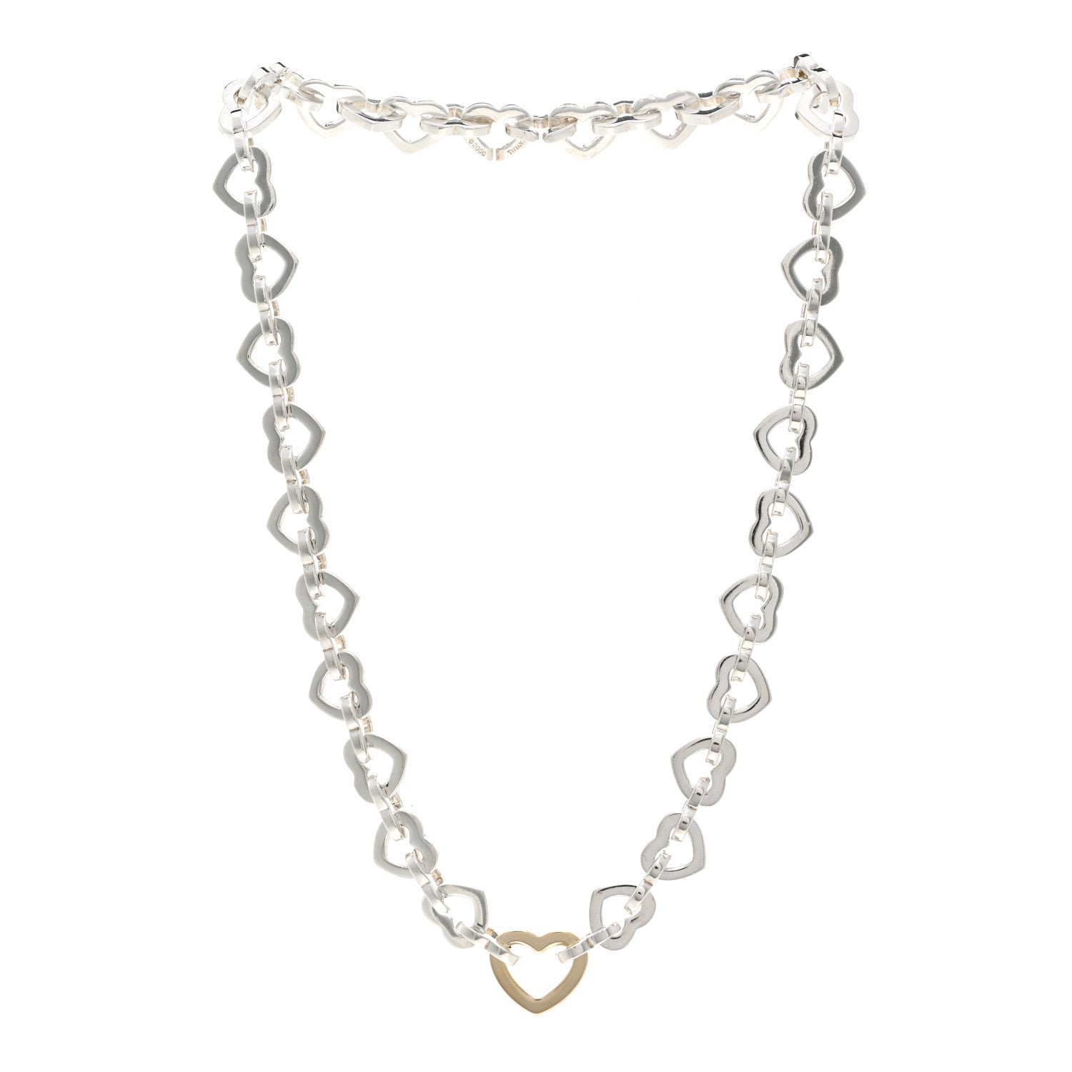 Tiffany Sterling Silver 18K Yellow Gold Heart Link Necklace 3 of 4