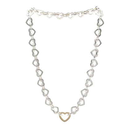 Tiffany Sterling Silver 18K Yellow Gold Heart Link Necklace 3 of 4