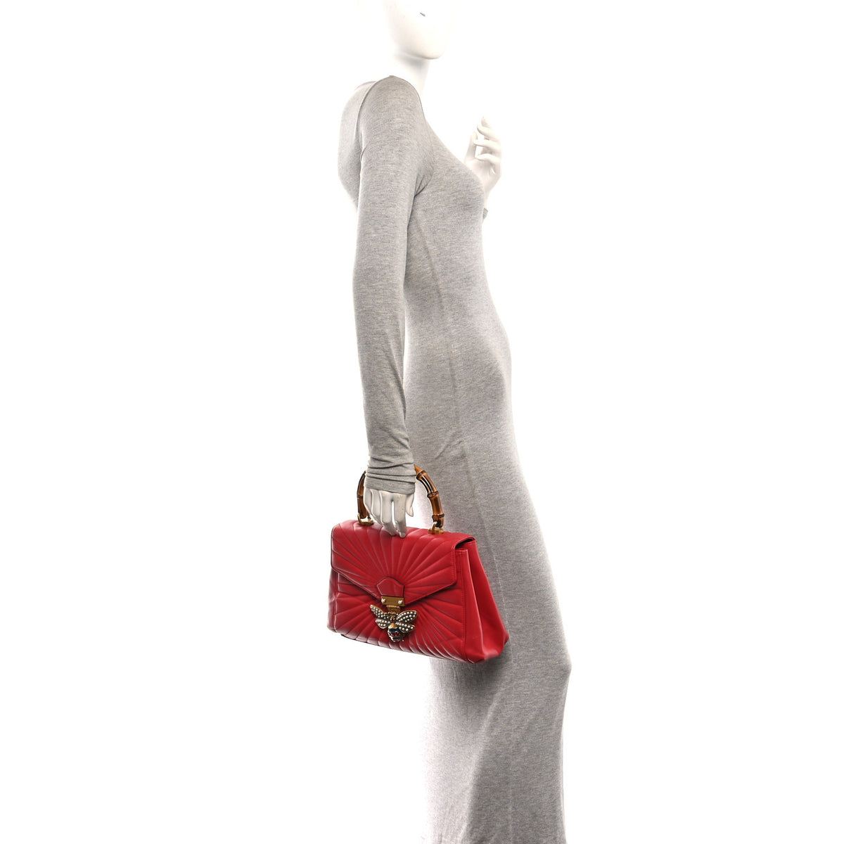 Calfskin Bamboo Trapuntata Queen Margaret Top Handle Bag Hibiscus Red