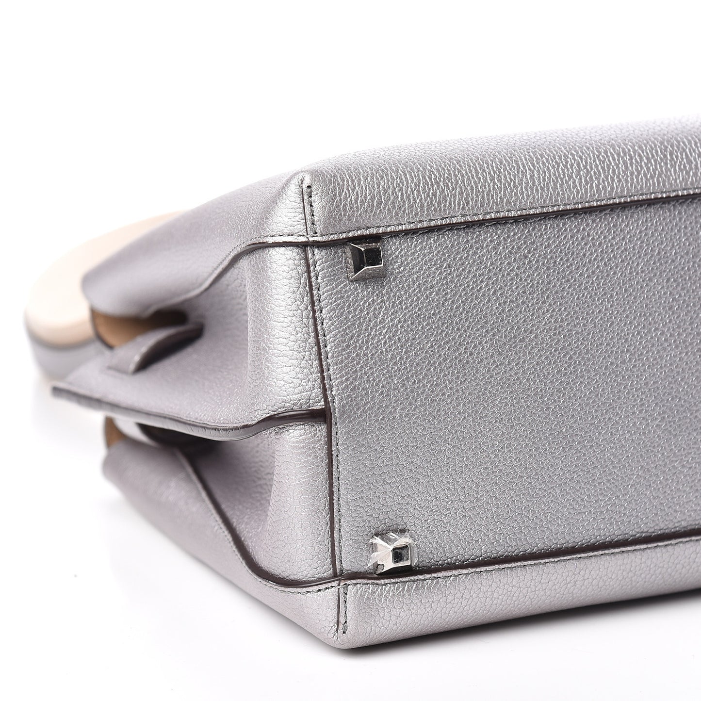 Metallic Grained Calfskin Medium Milla Tote Spike Silver