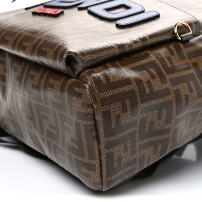 Fendi X FILA Glazed Fabric Vitello Century FF 1974 Mania Pouch Pocket Backpack Mogano Panna Blueberry 10 of 10