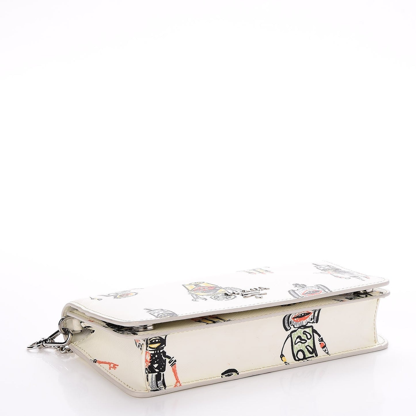 Saffiano Robot Chain Wallet White