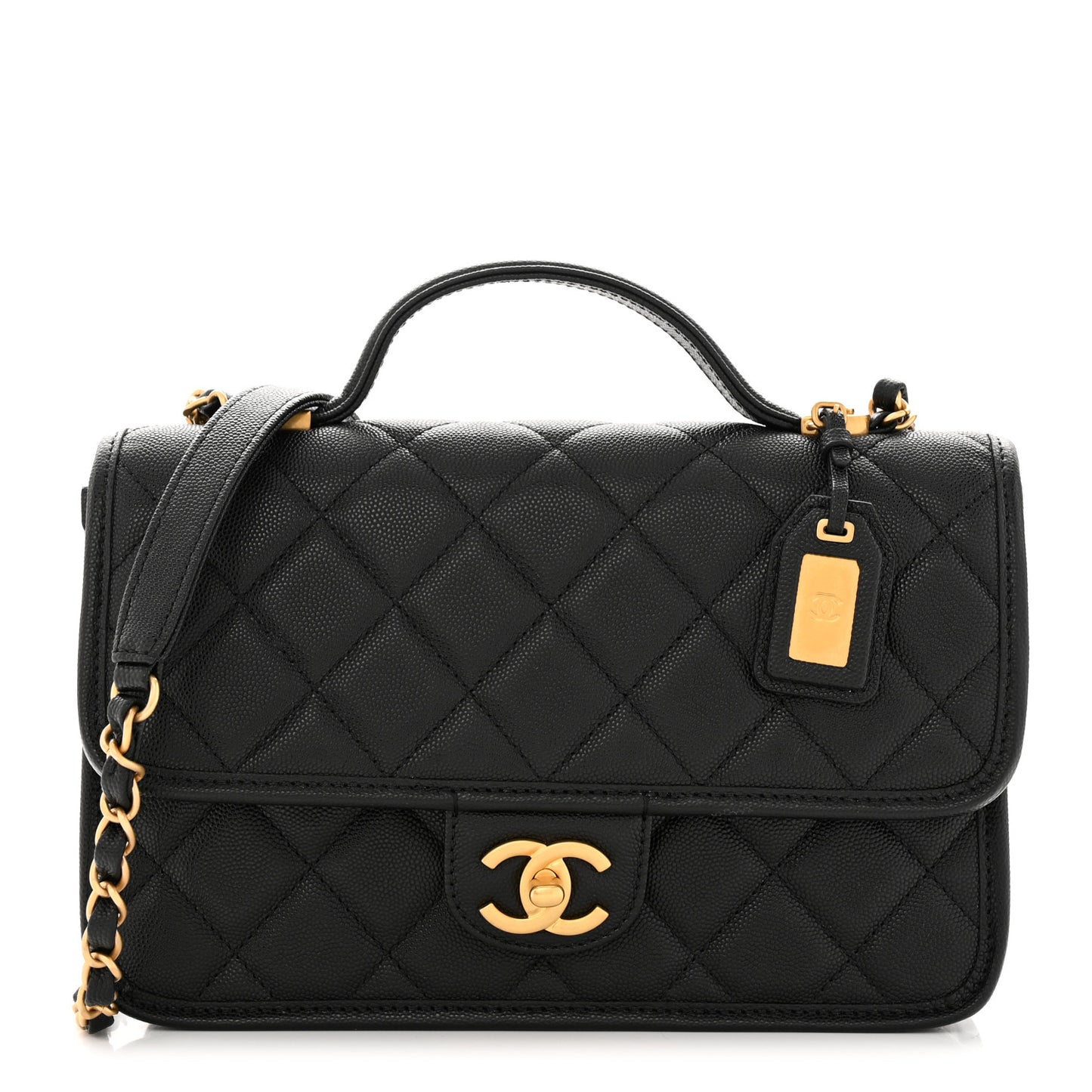 Caviar Quilted School Memory Small Top Handle Flap Black