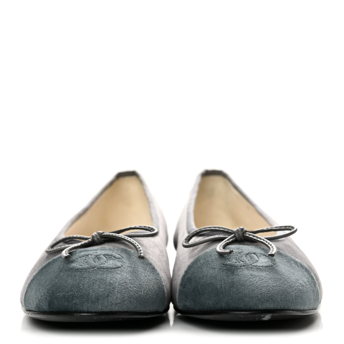 Chanel Velvet Cap Toe Ballerina Flats 39.5 Grey Green 3 of 11