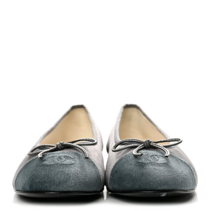 Chanel Velvet Cap Toe Ballerina Flats 39.5 Grey Green 3 of 11