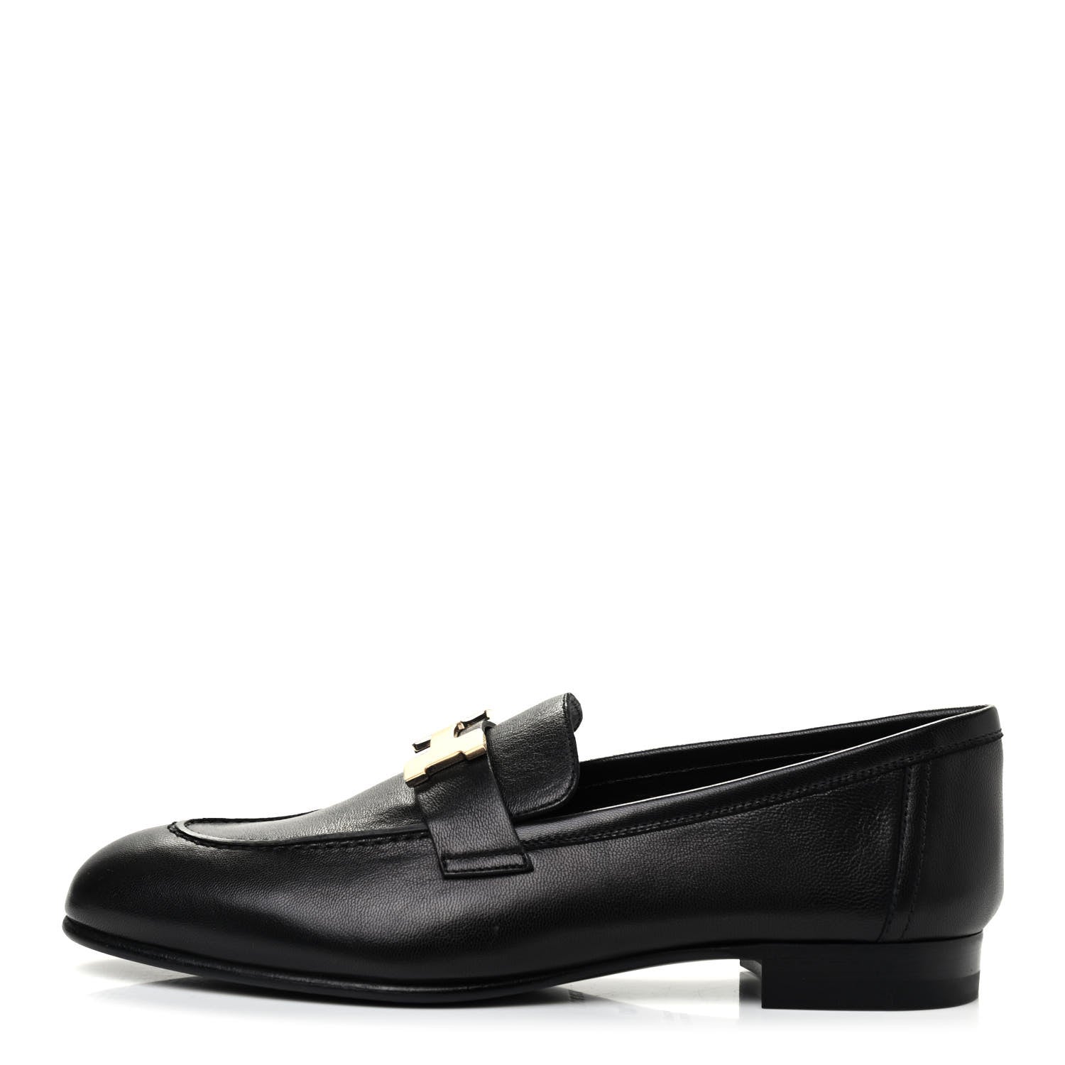 Hermes Goatskin Womens Paris Loafers 37 Black 1 of 8