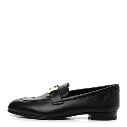 Hermes Goatskin Womens Paris Loafers 37 Black 1 of 8
