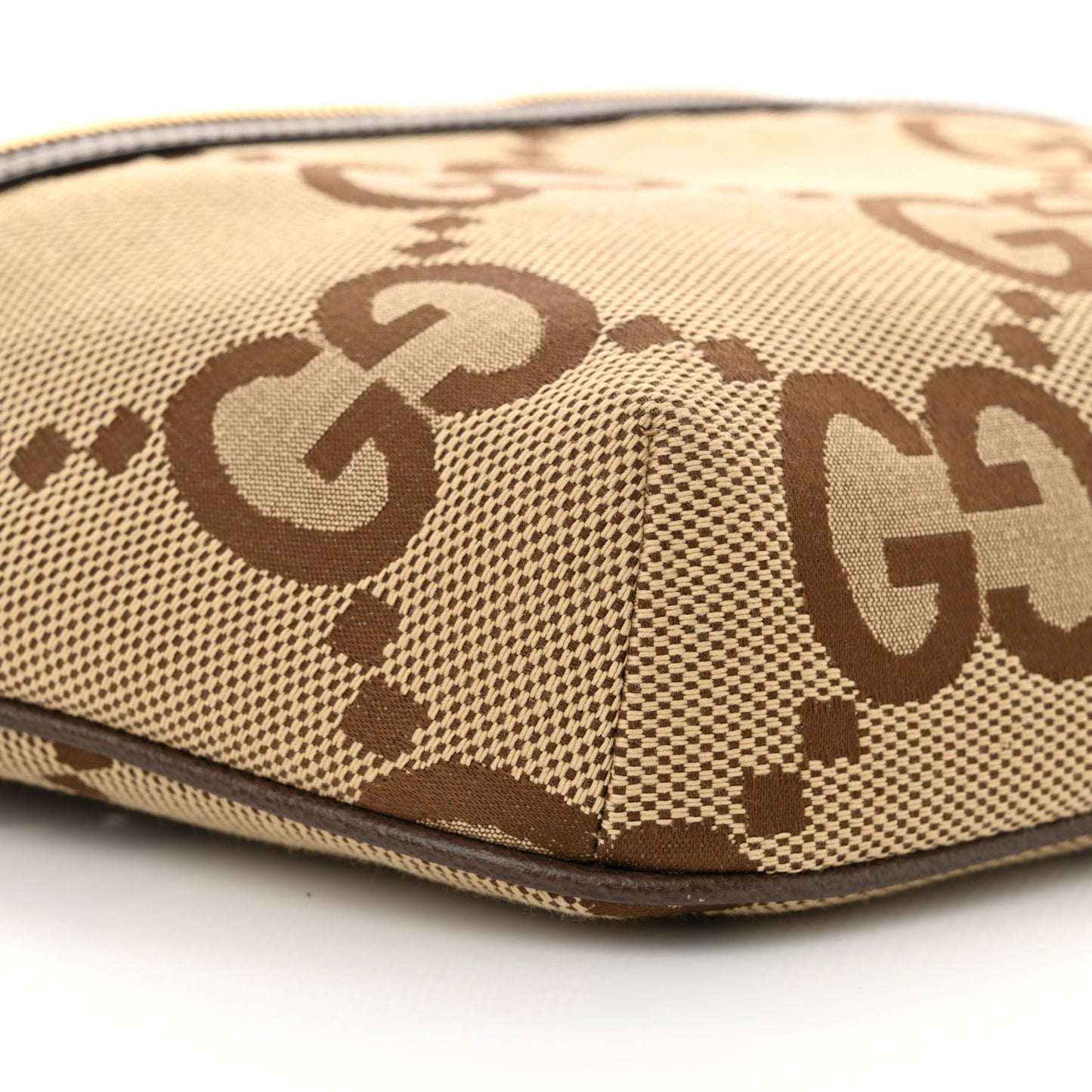 Monogram Jumbo GG Textured Dollar Calfskin Web Belt Bag Camel Ebony New Acero