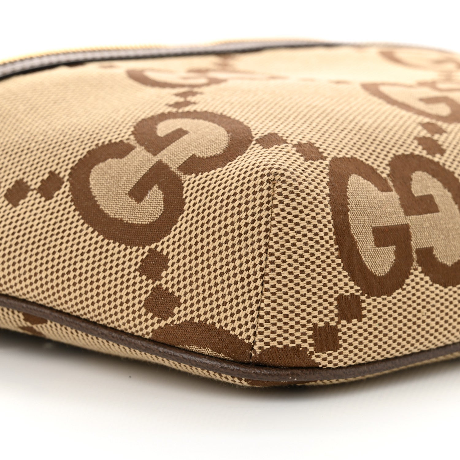 Gucci Monogram Jumbo GG Textured Dollar Calfskin Web Belt Bag Camel Ebony New Acero 10 of 10