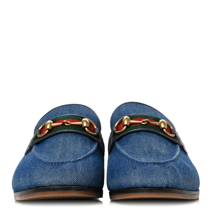 Gucci New Denim Delave Web Mens Horsebit Loafers 8 Blue 3 of 11