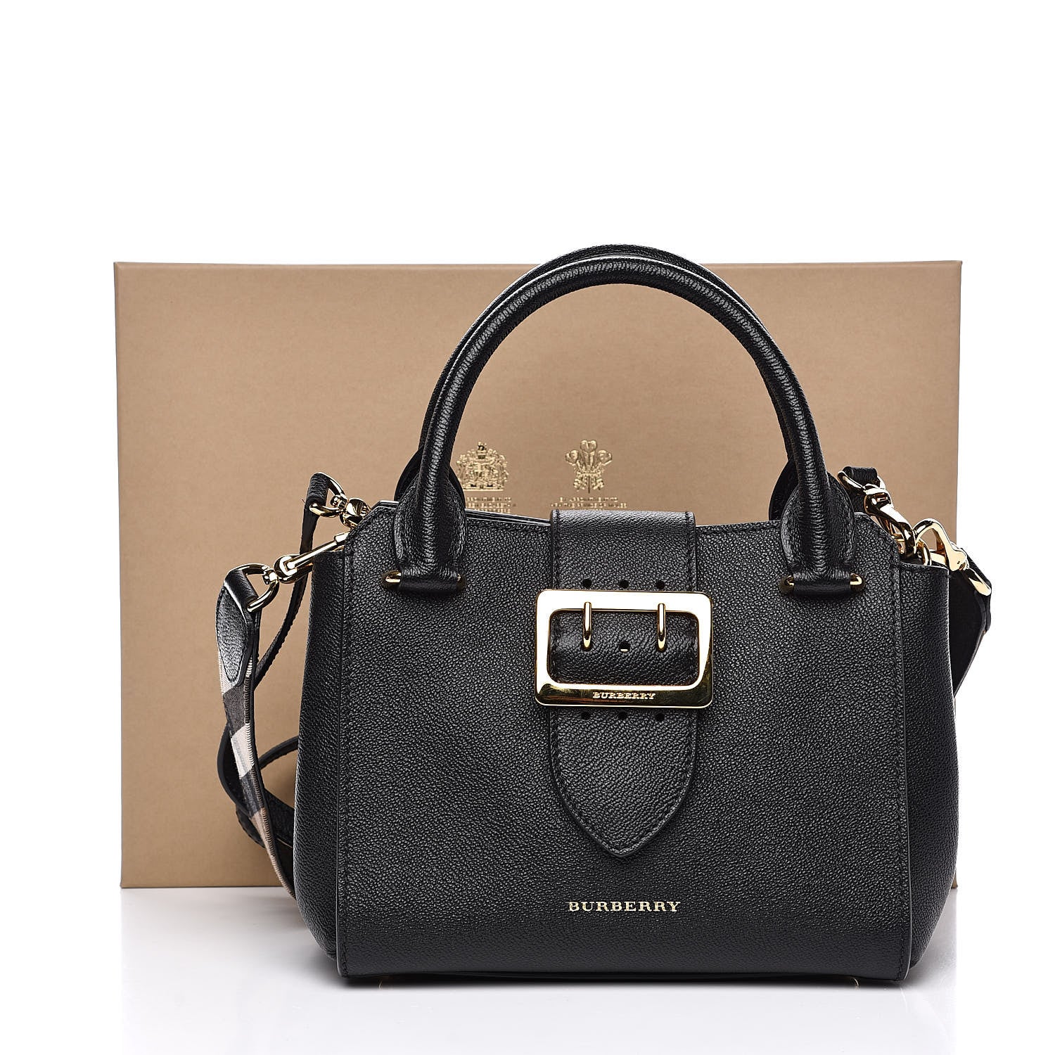 Burberry Soft Grain Calfskin Small Buckle Tote Black 12 of 12