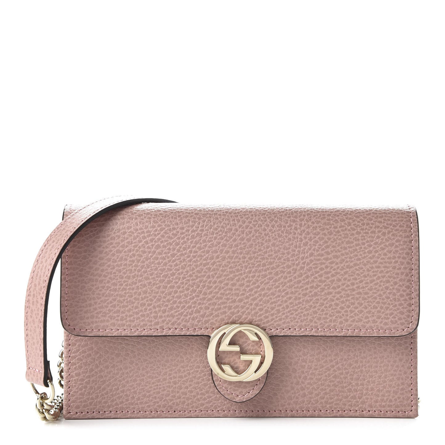 Dollar Calfskin Interlocking G Chain Wallet Soft Pink