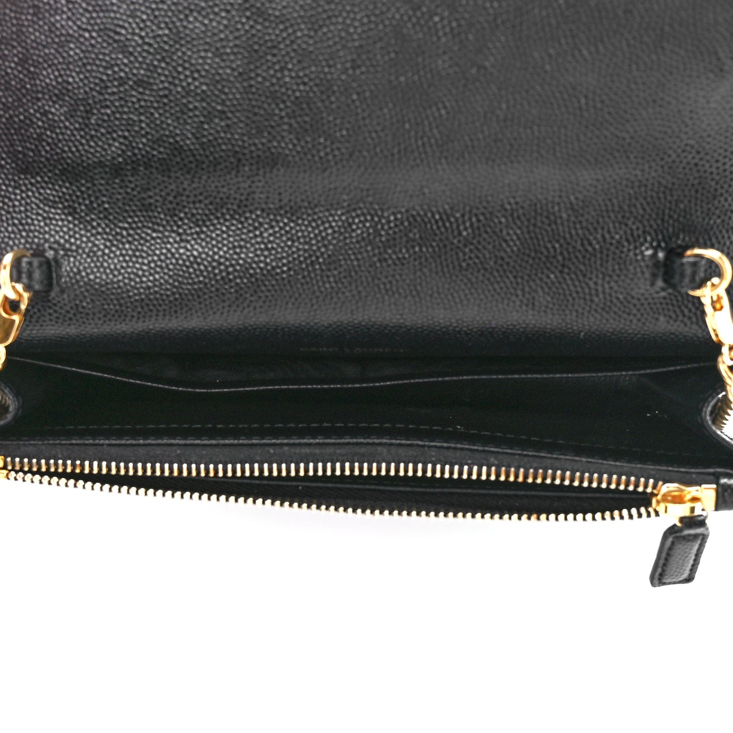 Grain De Poudre Matelasse Chevron Monogram Envelope Chain Wallet Black