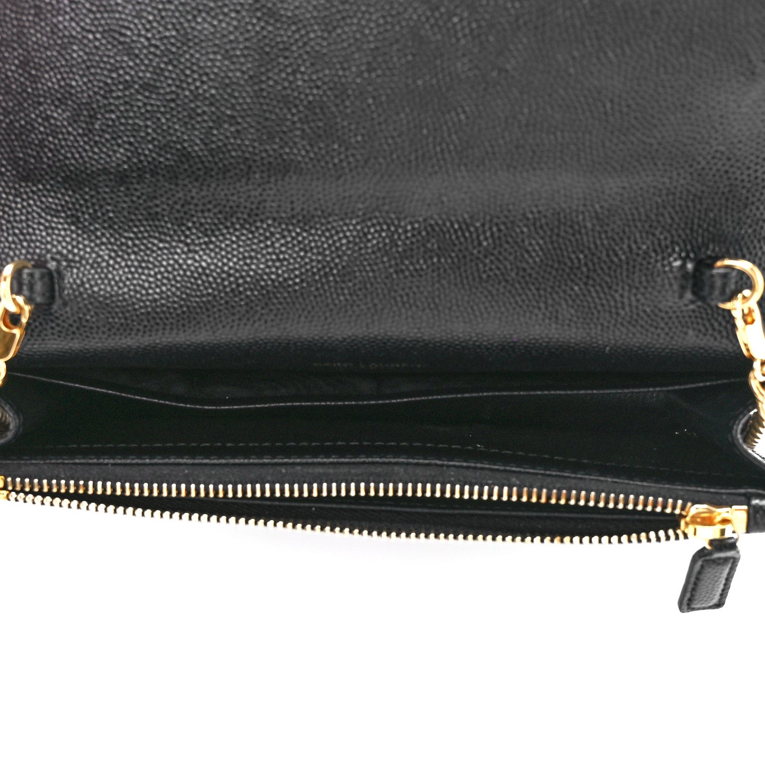 Saint Laurent Grain De Poudre Matelasse Chevron Monogram Envelope Chain Wallet Black 5 of 11