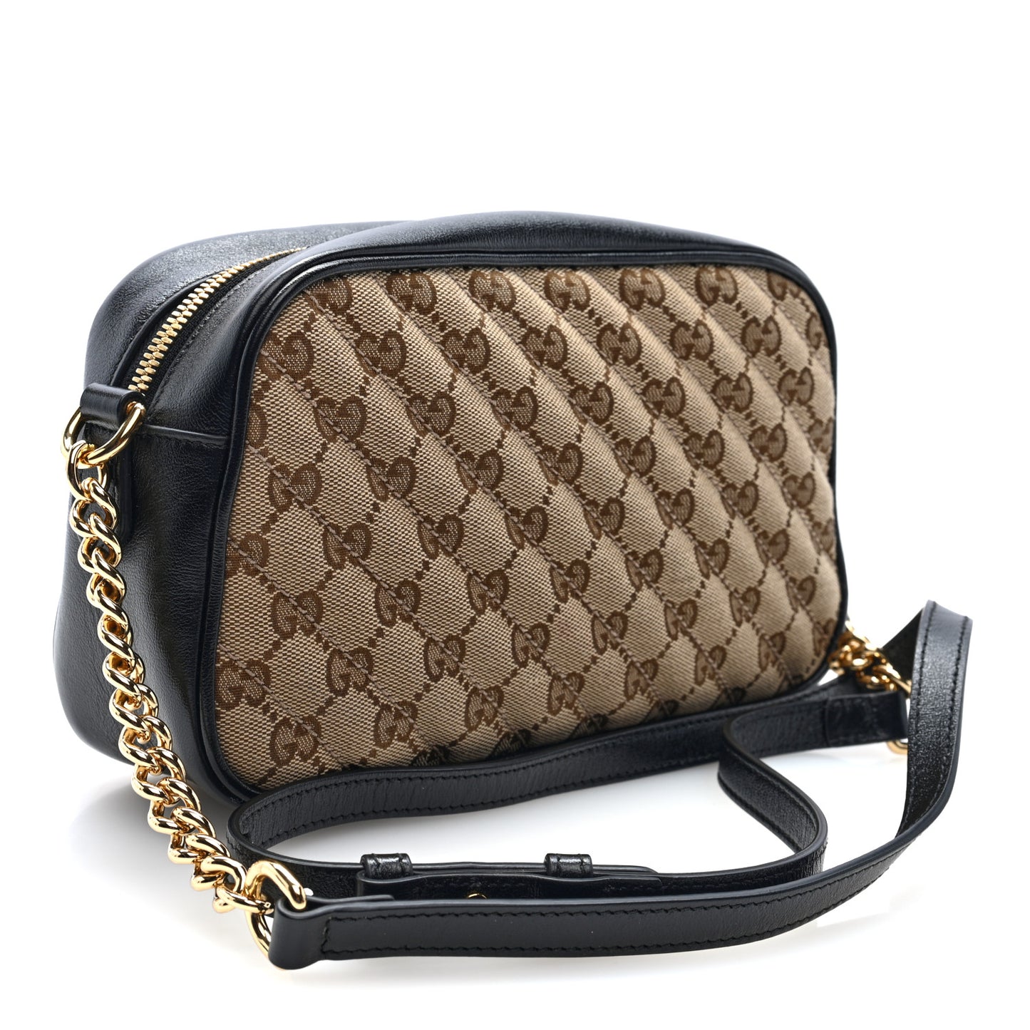 Monogram Matelasse Diagonal Small GG Marmont Chain Shoulder Bag Beige Black
