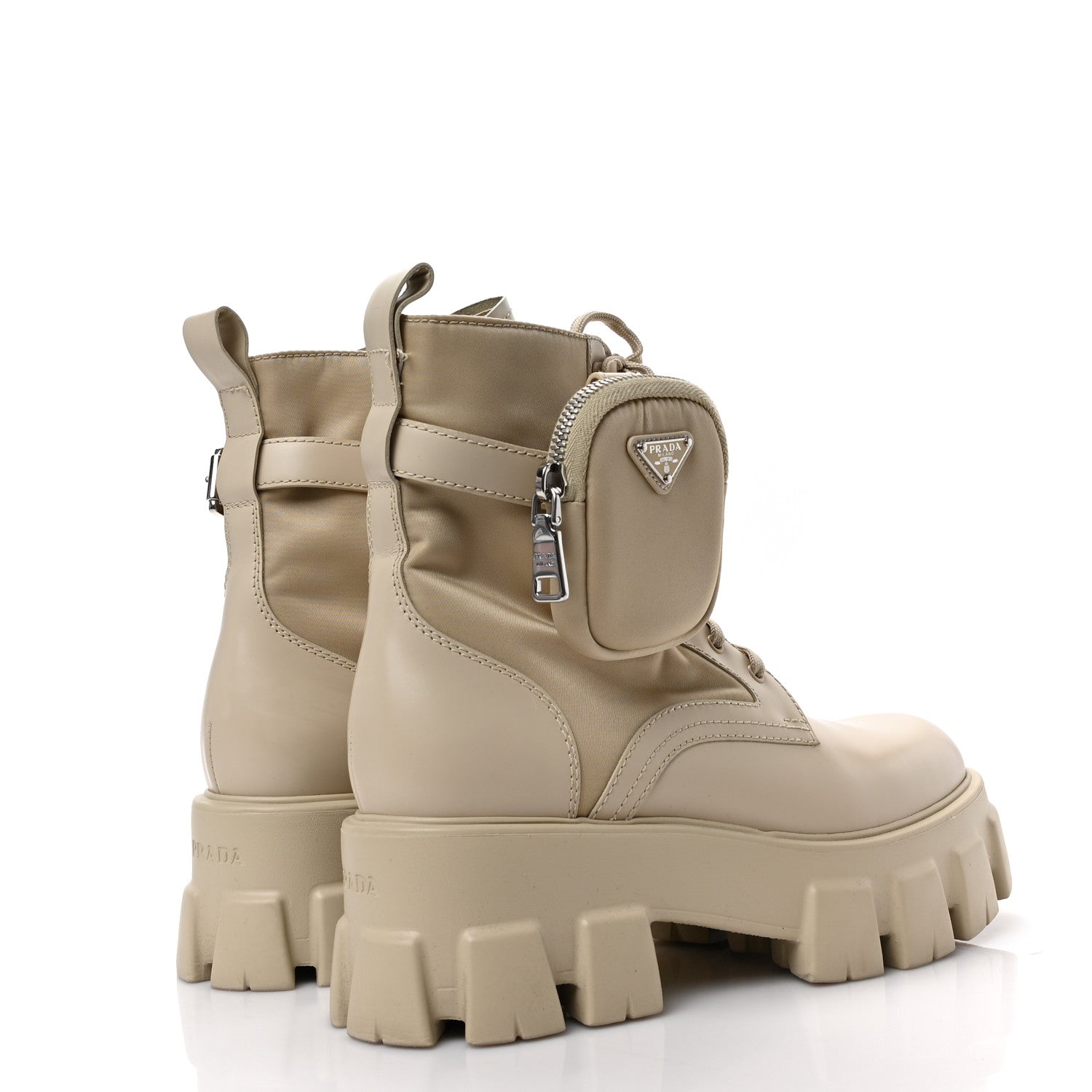 Prada Spazzolato Rois Re-Nylon Metal Triangle Logo Monolith Pouch Pocket 55mm Boots 39 Deserto 4 of 7