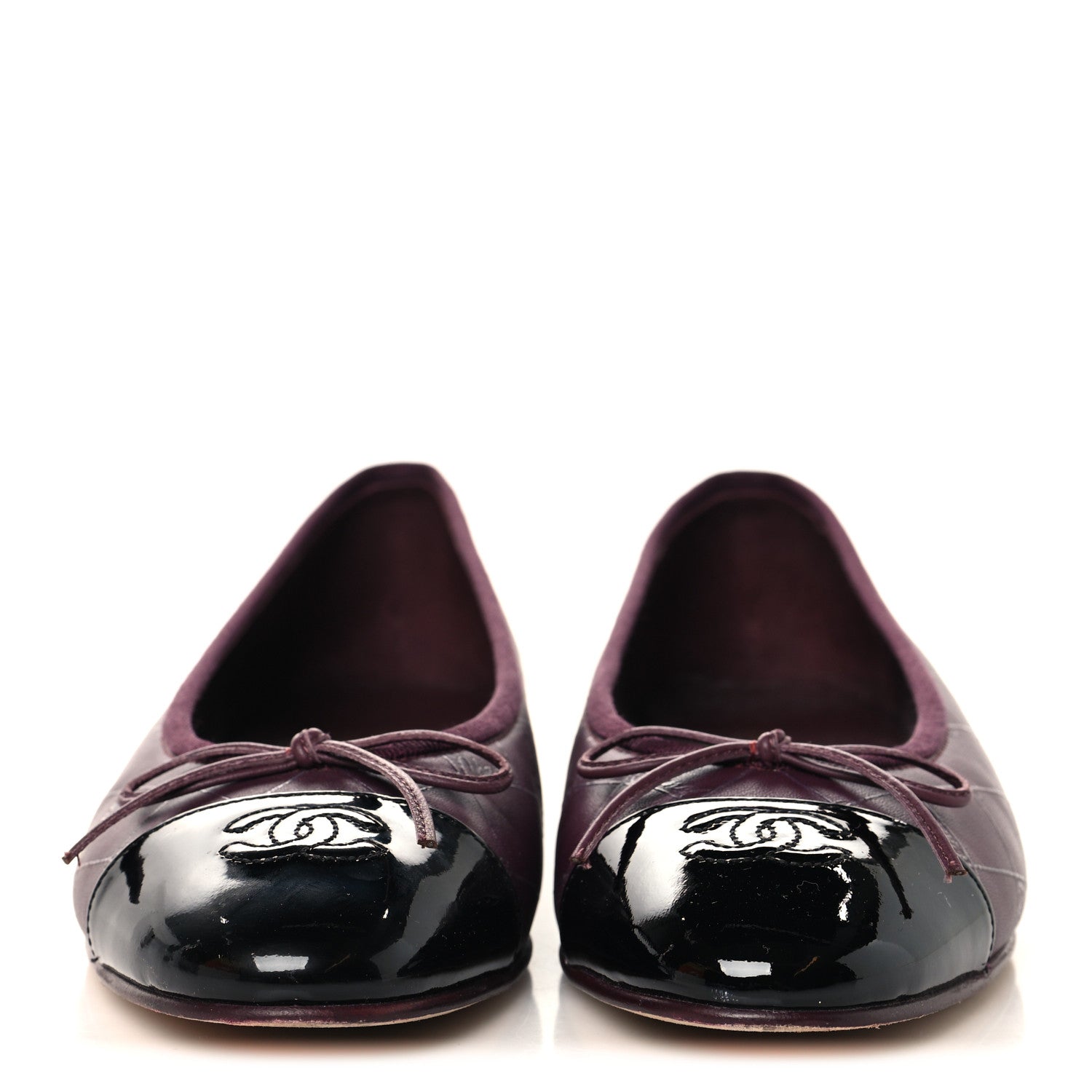 Chanel Printed Lambskin Patent CC Cap Toe Ballerina Flats 38 Burgundy Black 3 of 10
