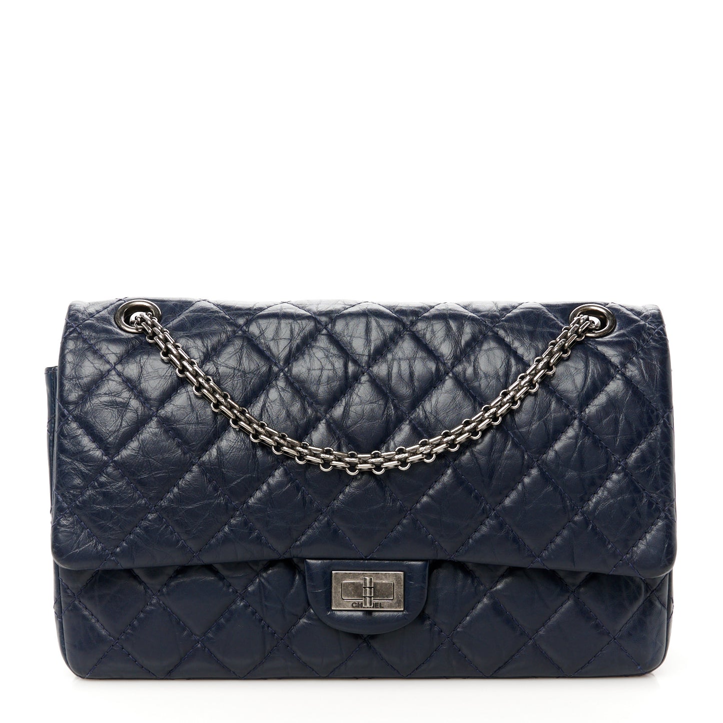 Aged Calfskin Quilted 2.55 Reissue 226 Flap Navy Blue
