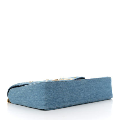 Gucci Kura Denim Matelasse Cubic Pearl Studded Medium GG Marmont Shoulder Bag Blue 4 of 10