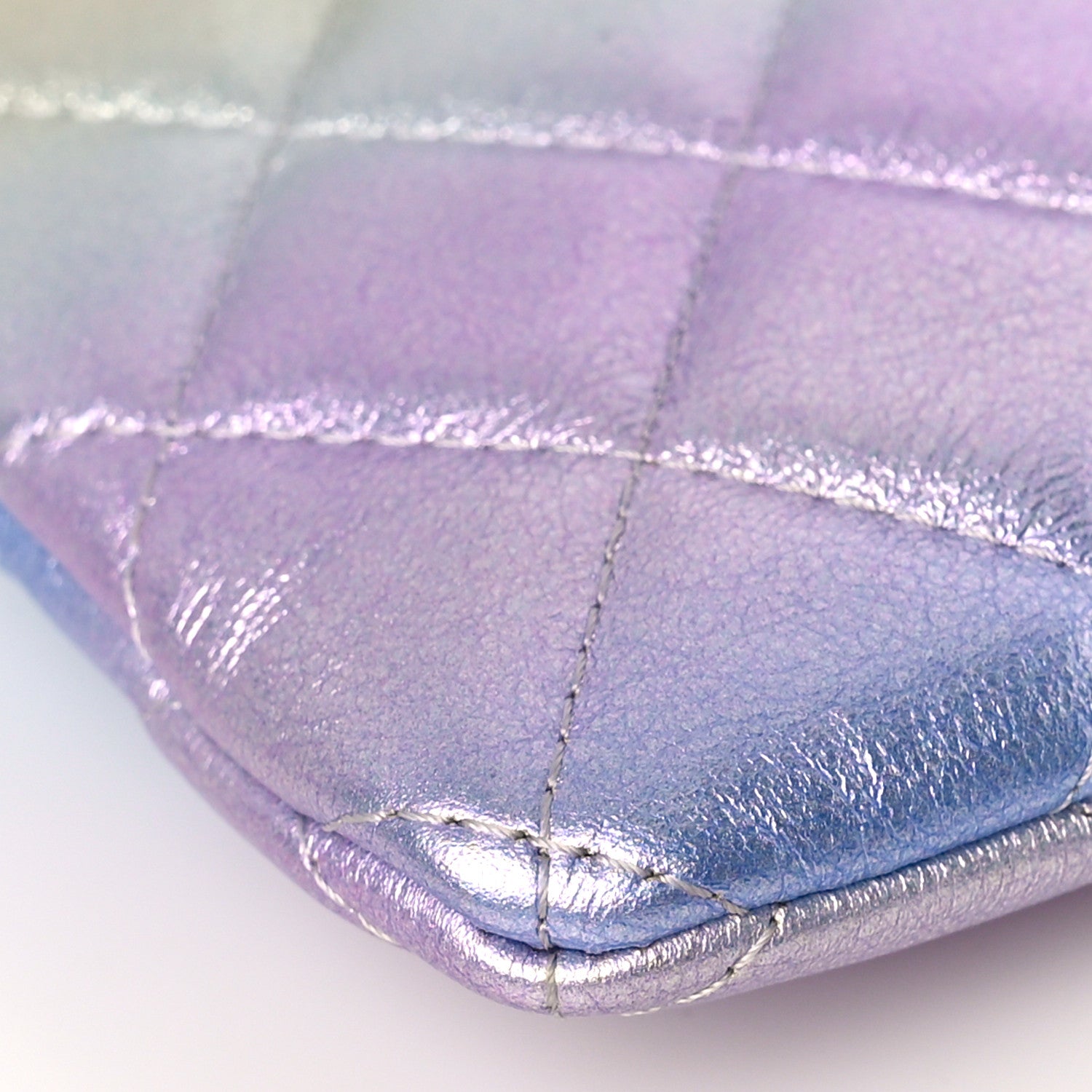 Chanel Gradient Metallic Calfskin Quilted Cosmetic Case Silver Blue Yellow Purple 8 of 9
