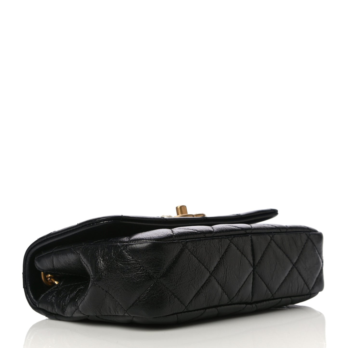 Calfskin Quilted Mini Pearl Flap Bag Black