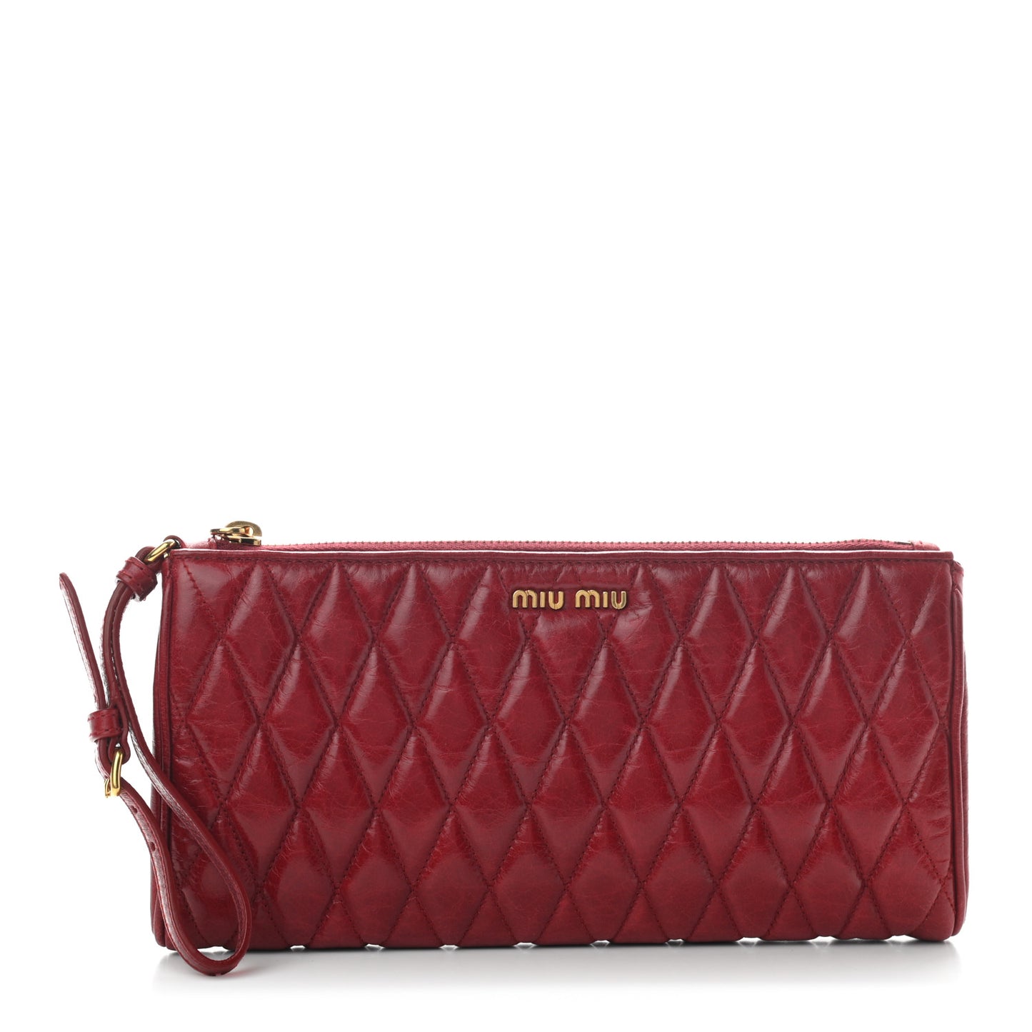 Vitello Shine Quilted Wristlet Rubino
