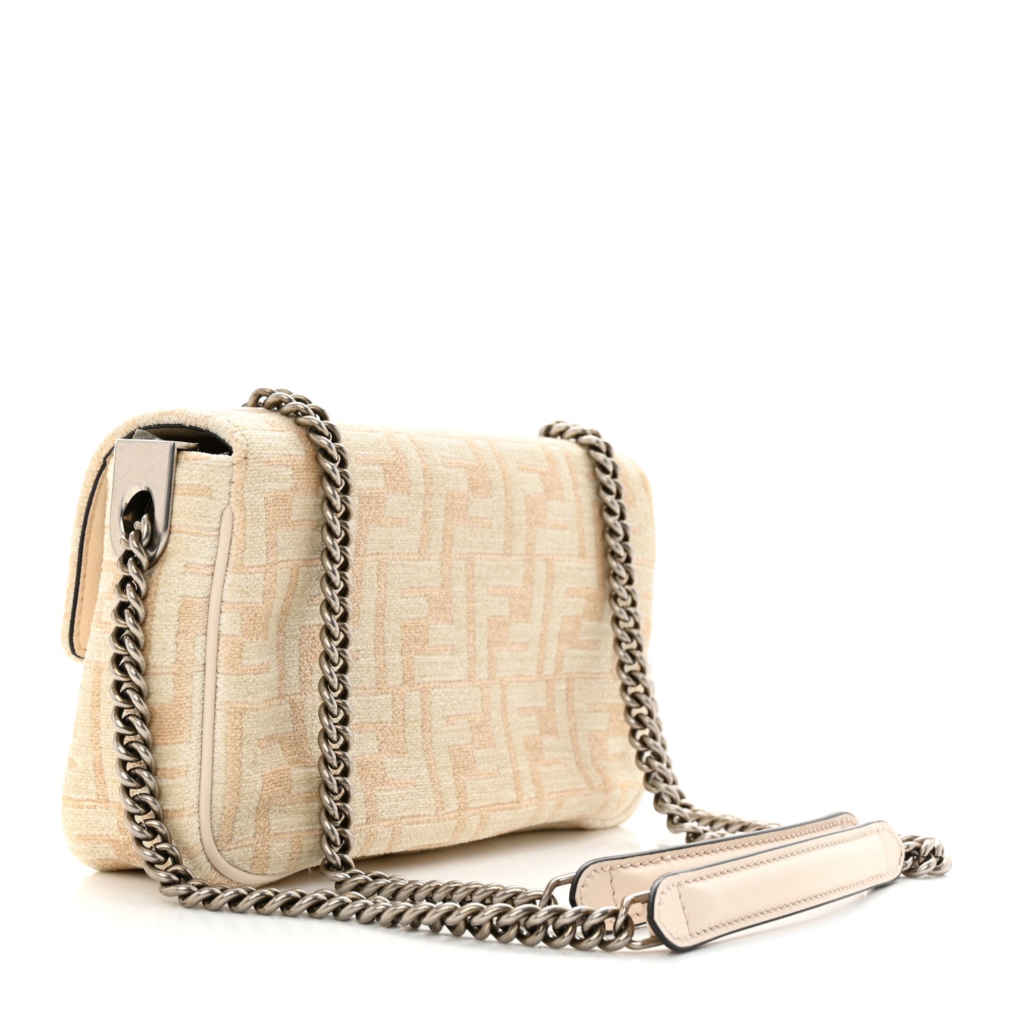 Chenille Vitello Seta FF Midi Chain Baguette White